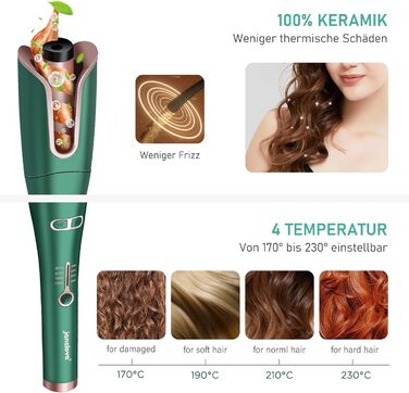 Автоматична плойка, автоматична плойка Janelove великі локони для довгого волосся, негативний іонний бігуді з 4 температурами 25 м