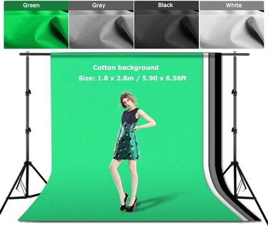 Набір фотостудії Zingbabu, софтбокс 50x70 см, легкий штатив 2x3 м, зелений екран з фотофоном 1,8x2,8 м з підставкою, рефлектором для фотографії та парасолькою Photo Box Studio Light PL007