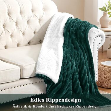 Ковдра RUIKASI Sherpa 150x200 см - Пухнаста м&39яка ковдра м&39якого зеленого кольору, Тепла зимова ковдра з вельвету для дивана та кушетки, Щільна вовняна ковдра XL 150 x 200 см темно-зеленого кольору