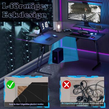 Ігровий кутовий стіл 120x120 см L-подібний стіл з підставкою для монітора Комп&39ютерний стіл Ігрові столи Офісний стіл Кутовий стіл для ПК для офісу, домашнього офісу, чорний