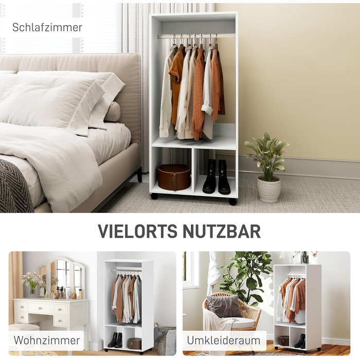 Мобільна шафа HOMCOM з полицями, 4 поворотні колеса для вітальні та спальні, алюмінієвий сплав, 60 x 40 x 127 см, білий