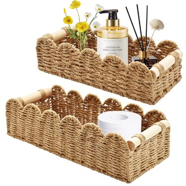 Плетений кошик для зберігання Yiomxhi з 2 предметів з дерев&39яними ручками, кошики для зберігання туалетного паперу, кошики на полицях, декоративний плетений кошик для кухні, ванної кімнати, дитячої кімнати, офісу (коричневий)