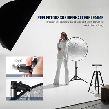 Рефлектор для фотографії розсіювач світла та тримач відбивача для штатива освітлювального приладу, набір висувних дискових відбивачів 5 в 1 із сумкою Напівпрозорий/Золотий/Сріблястий/Чорний/Білий для зовнішньої лампи, RF-80, 80