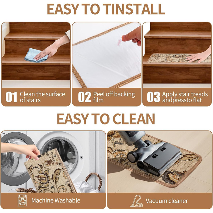 Нова технологія в&39язання, нековзні килимові сходинки для використання всередині приміщень, збільшена товщина, відчуття тонкої бавовни під ногами, елегантний візерунок, неповторний, 20,3 x 76,2 см, 7 шт.