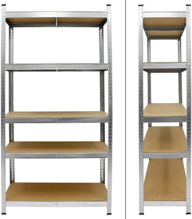 Міцний стелаж 180x90x40 см, металевий стелаж для підвалу та гаража, 5 полиць з МДФ з регульованою висотою, до 875 кг, вставний стелаж, оцинкований, роздільний
