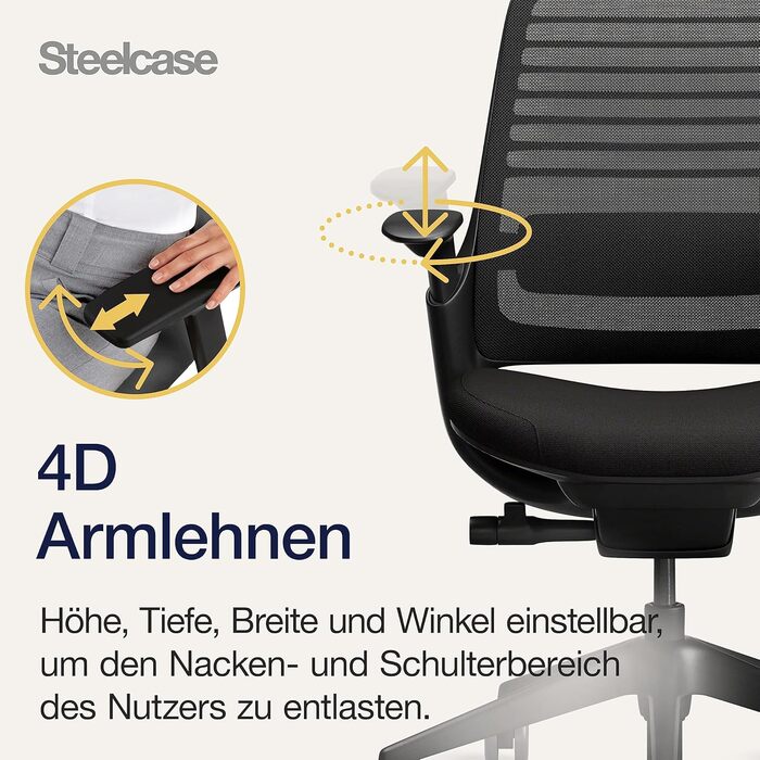 Ергономічне офісне крісло Steelcase серії 1 з поперековою опорою LiveBack та підлокітниками 4D, колір Onyx Black, колір Onyx Black без підголівника