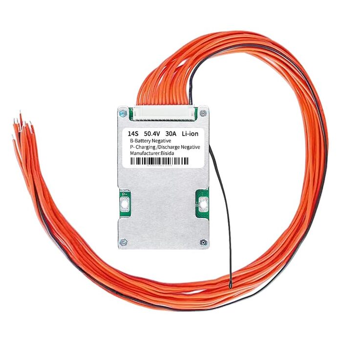Захисна плата літієвої батареї BMS 14S 51.8V 30A з балансувальним проводом та NTC, загальним підключенням, десятьма функціями захисту, системою керування літій-іонним акумулятором, Li-Ion BMS Bisida BMS 14S 51.8V 30A