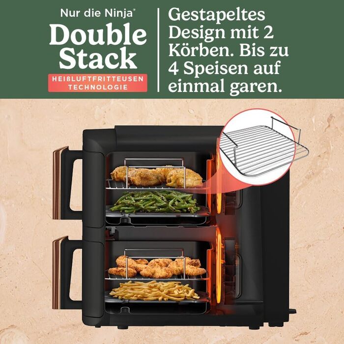 Аерофритюрниця Ninja Double Stack XL, 9,5 л, 6-в-1, чорний/мідний