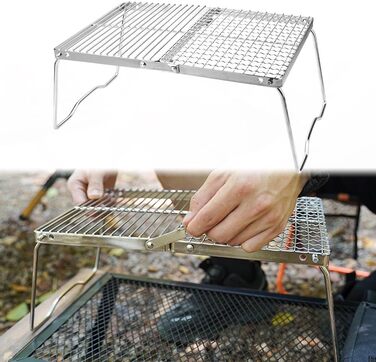 Складана стійка для гриля з нержавіючої сталі DAZZLEEX для кемпінгу, портативна, на відкритому повітрі, для багаття, підставка для гриля, складна стійка для зберігання, кемпінговий гриль, для приготування їжі на пляжі, походів, пікніків