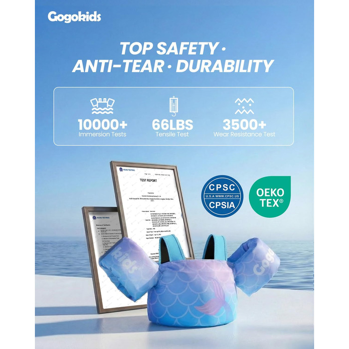 Дитячий плавальний жилет Gogokids з крильцями для плавання для немовлят - зручний плавальний жилет з наручниками для дітей 1-6 років, 24-66 фунтів/11-30 кг, тренувальний плавальний жилет із запобіжною пряжкою та нарукавниками 1-3 роки, 11-15 кг, градієнтн