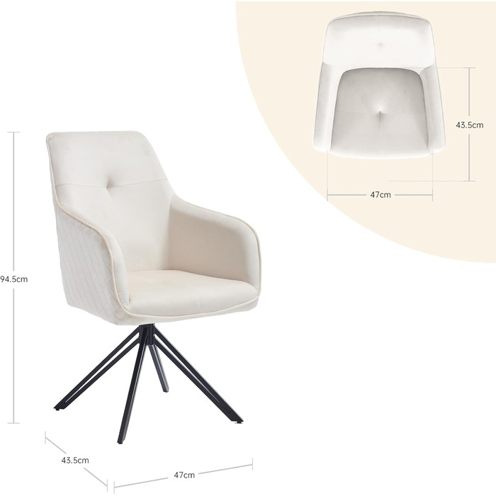 Комплект обідніх стільців з 2 шт. , обертове оксамитове крісло з міцним металевим каркасом та нековзними підніжками - Сучасні кухонні та офісні стільці, зручне крісло для вітальні (бежевий) стиль - 3 бежевий