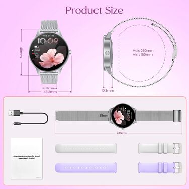 Жіночий смарт-годинник із функцією Bluetooth для телефону, спортивний годинник 1,27-дюймовий HD-сенсорний смарт-годинник із монітором серцевого ритму, монітором менструального циклу, монітором сну, понад 100 спортивними режимами, фітнес-годинник, водонепр