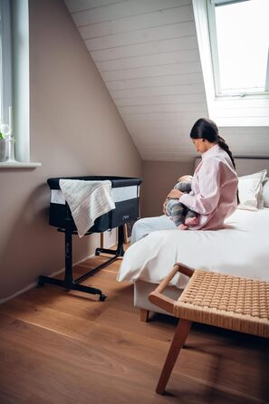 Багатофункціональна тумбочка та дитяче ліжко MoMi REVO, 6-рівневе регулювання висоти від 72 до 82 см, темно-сірий колір