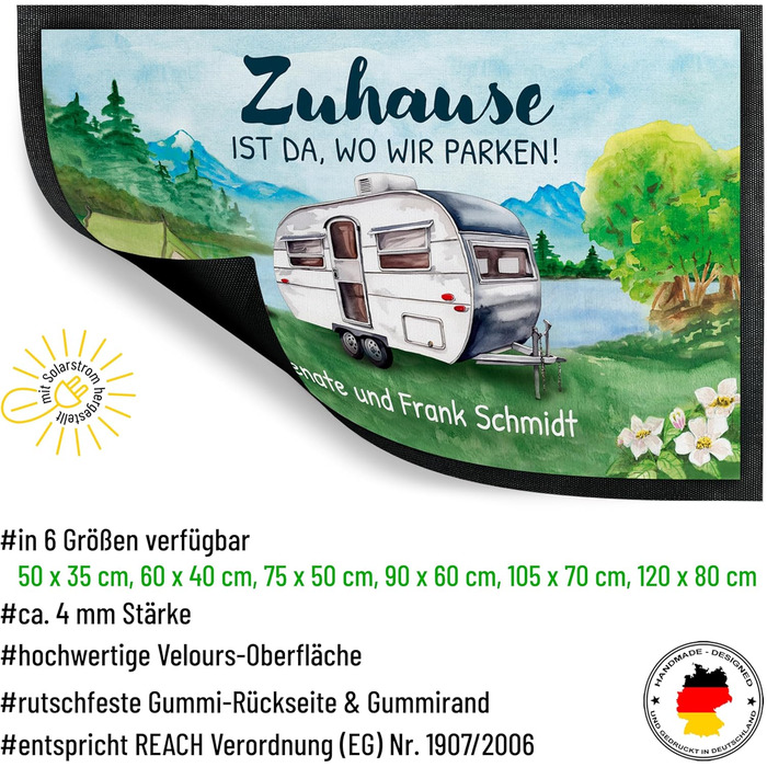Килимок для кемпінгу True Statements 50x35 см Дім там, де ми паркуємося персоналізований вашим бажаним текстом та 14 караванів - для використання в приміщенні та на вулиці - кемпінг, автофургон або караван 35 x 50 см (прямокутний)
