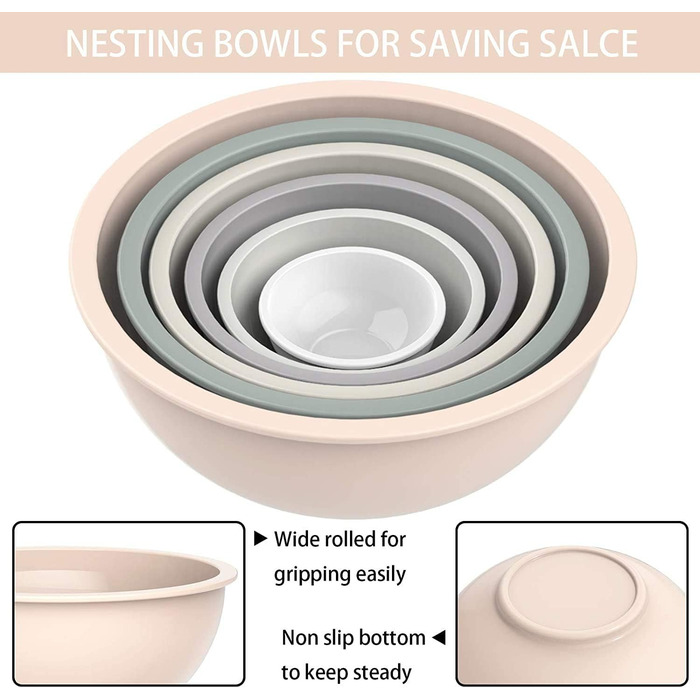 Набір мисок для змішування AIKKIL з 6 шт. , пластикова салатниця Nist з кришкою, миска з кришкою, містить 2 виделки та 4 мірні лож