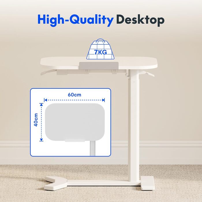 Приставний столик FLEXISPOT H5 - Гнучкий столик для ноутбука та ліжка з похилою стільницею, регульований по висоті та мобільний, ідеально підходить для дивана, ліжка та читання (білий) 60 x 40 см Білий біла рама (інструкція)