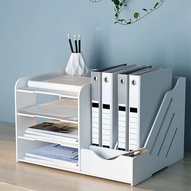 Настільний органайзер, Штабелювані лотки для листів (A4), Стоячий органайзер для документів для офісу, Органайзер для документів для столу, Зберігання документів A4, Офісне приладдя (White-a)