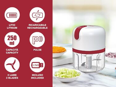 Подрібнювач з підключенням USB, міні кухонний комбайн, ємність 250 мл, потужність 3,7 В, 3 леза з нержавіючої сталі, акумуляторна