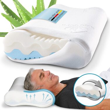 Подушка для шиї ELONEO, регульована жорсткість, регулювання висоти в 4 напрямках, тканина-спейсер 3D, подушка з піни з ефектом пам&39яті, включаючи клімат-чохол з алое вера, 60 x 35 см, в&39язкопружна піна