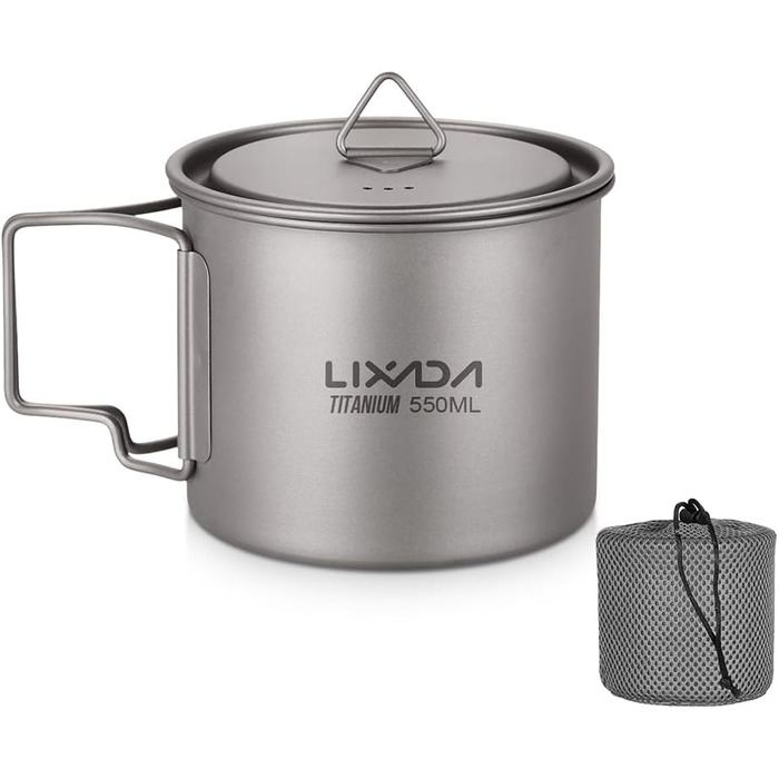 Портативний титановий горщик Lixada Ultralight з кришкою та ручкою для води, складний, для кемпінгу, відпочинку на природі, кухні, пікніка