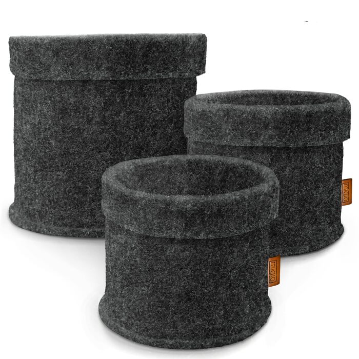 Кошик Miqio Design Premium Felt - Круглі кошики для зберігання - Набір з 3 шт. - Кошик для рослин - Квітковий горщик - Сертифіковано Oeko-Tex - Складаний органайзер для всіх кімнат - Темно-сірий