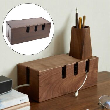 Дерев&39яна коробка для зберігання кабелів з відкритою конструкцією для організації проводів, телевізійних приставок та невеликих електронних пристроїв вдома або в офісі (темно-коричнева)