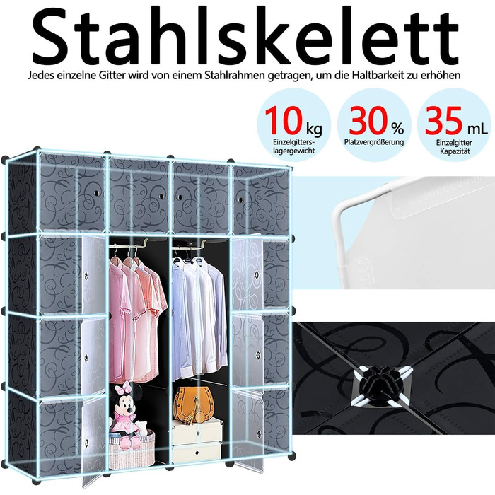 Біла шафа, модульна система полиць з 20 кубиками, шафи своїми руками, пластикова шафа з дверима, система полиць, окремостояча шафа, ширина 145 см, 20 кубиків, білий