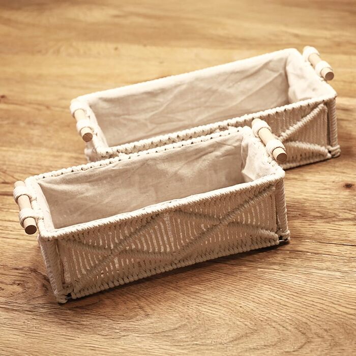 Квадратний кошик для зберігання, плетений, з тканинною підкладкою, білий, комплект з 2 шт.