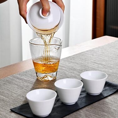 Чайний сервіз Гайвань, портативний керамічний набір для чаювання в стилі Гунфу з сумкою для зберігання, ідеальний для дому, подорожей, пікніків та декору.