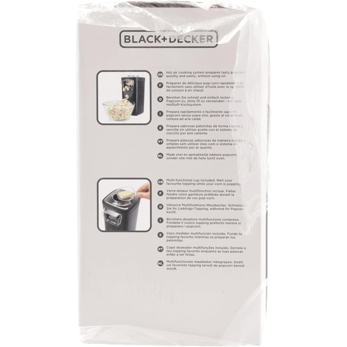 Виробник попкорну Black Decker BXPC1100E 1100 Вт Без олії Компактний Приготування всього за 3 хвилини Багатофункціональні мірні чашки Гаряче повітря Червоний