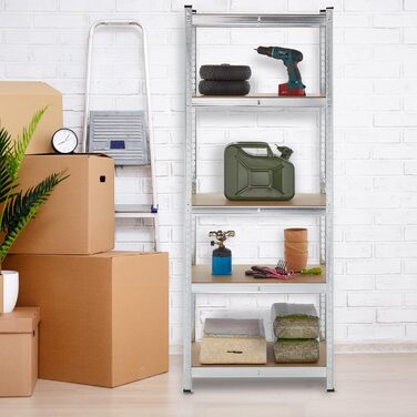 Полиця для зберігання Relaxdays для важких умов експлуатації, 5 ярусів, висота та ширина 180x70x45 см, вантажопідйомність 500 кг, сталь, для підвалу та гаража, сріблястий колір