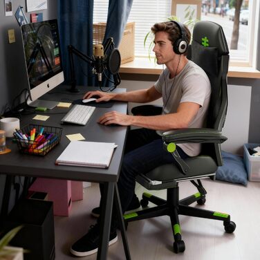 Ергономічне ігрове крісло Seenda GCP-25 з масажем офісне крісло з високою спинкою, кутом нахилу 135, з підставкою для ніг, з повітропроникною сітчастою тканиною та вантажопідйомністю 150 кг, безшумними колесами для використання на столі