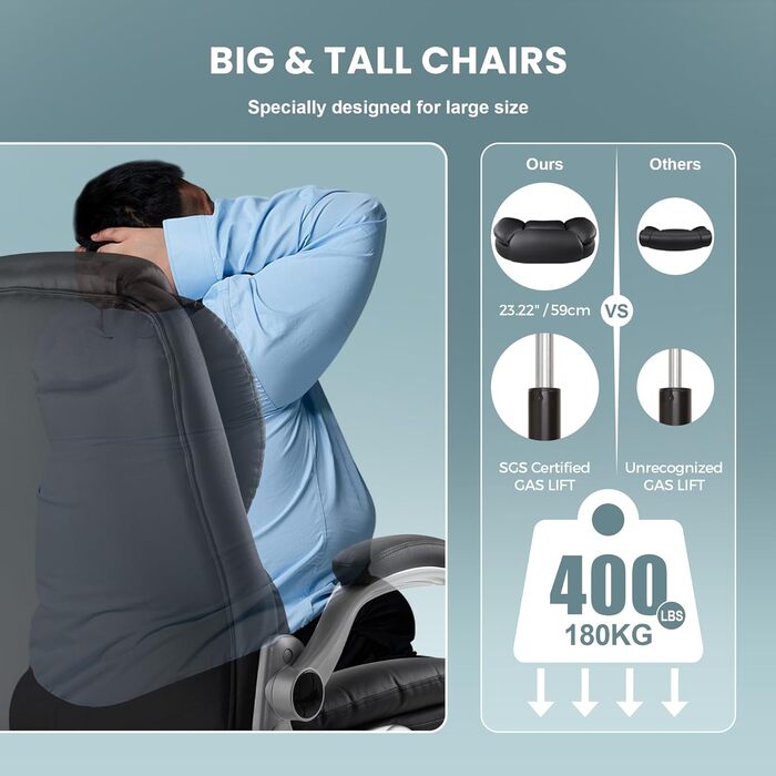 Офісне крісло IWMH Ергономічне стільце для роботи Крісло керівника Поворотне крісло з відкидними підлокітниками, регульоване по висоті, комп&39ютерне крісло для офісу, дому, вантажопідйомність 180 кг (чорне)