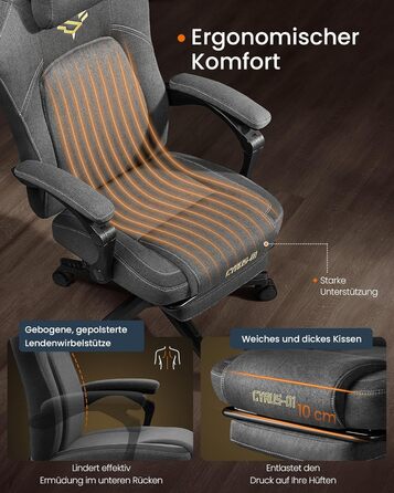 Ігрове крісло SONGMICS HOME, ергономічне комп&39ютерне крісло з підставкою для ніг, офісне крісло, обертове крісло з підголівником, суміш бавовни та льону, регульована висота, колір голубий сірий OBG072G01