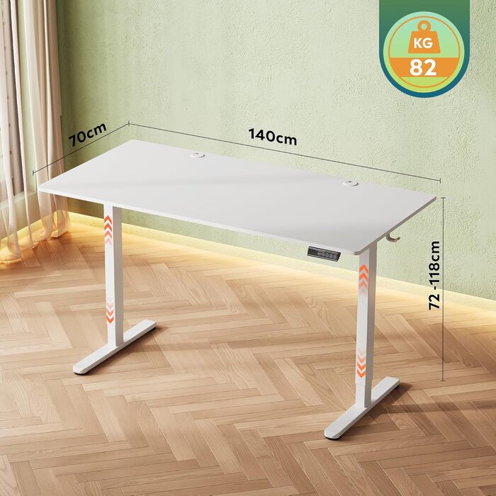 Стіл з регульованою висотою 140 x 70 см з цільною стільницею та тихим двигуном, стіл для роботи сидячи та стоячи з функцією пам&39яті для 3 положень висоти, ергономічний комп&39ютерний стіл для офісу, білий 140x70 см