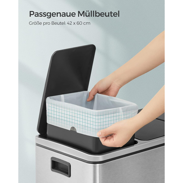 Міцні пакети для сміття SONGMICS зі шнурком, для 20-літрових баків, попередньо відсортовані, код 020A01, 3 рулони, всього 120 пакетів, білі KRB020A03 Упаковка пакетів 40 шт. (3 упаковки)