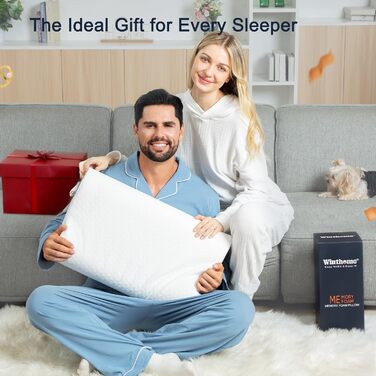 Подушка Winthome з піни з ефектом пам&39яті, подушка для шиї з високою та низькою фіксацією, подушка для шиї без клею, ергономічна подушка з чохлом, що прається, подушка для сну на спині, боці та животі (60x36x9/11 см)