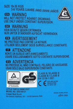 Плавальний жилет Little Turtle - Дитячий неопреновий рятувальний жилет з подвійною ручкою - Відмінно допомагає підтримувати плавучість та рівновагу у воді - Світло-блакитний/жовтий M 3-6 років