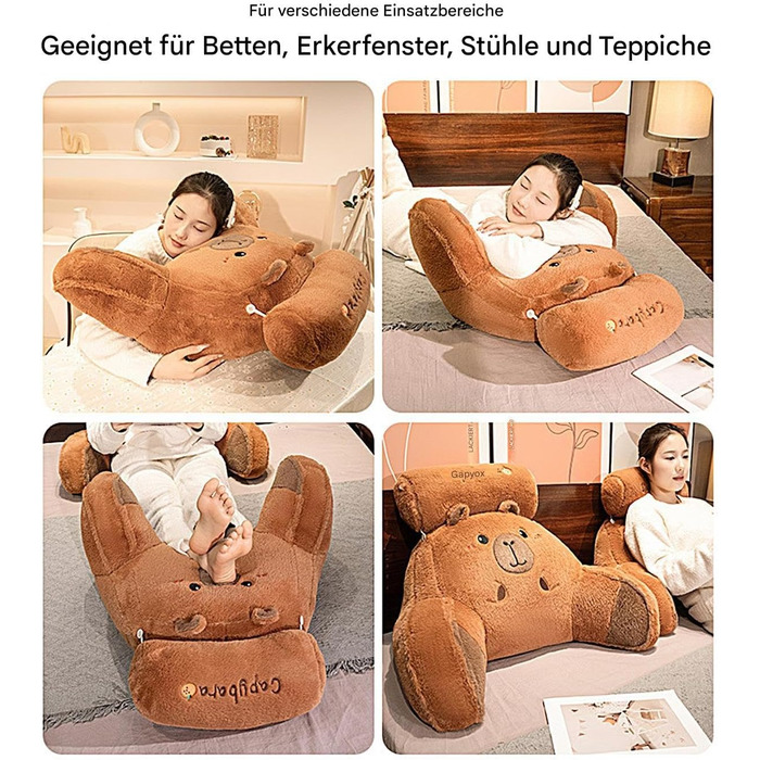 Універсальна подушка для читання для ліжка Ергономічна подушка для спини Capybara Design - з підлокітниками та подушкою для спини для ліжка - для дорослих, дітей, дивана, сну, сидіння, перегляду телевізора, відпочинку, 70*50 см