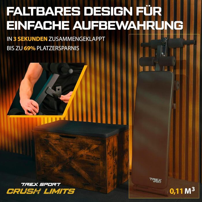 Складана лава для сидячих пресів TREX SPORT TX-050B Похила лава для тренувань з розгиначем ніг та ручками Тренажер для пресу та спини для домашнього використання