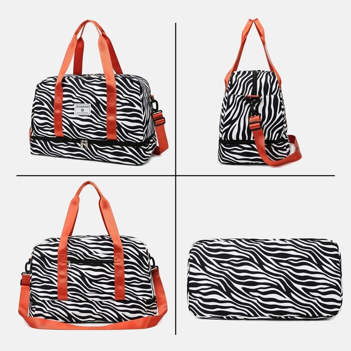 Жіноча спортивна сумка, дорожня сумка, 42,43 л, жіноча спортивна сумка для коротких поїздок з відділенням для взуття та відділенням для вологих речей, велика сумка на вихідні з зебровим та леопардовим принтом, водонепроникна, бежева, A