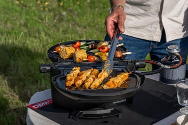 Кемпінговий гриль NOMADIQ Настільний гриль Компактний 2 конфорки Газовий гриль для кемпінгу Газовий гриль для балкону, автофургона Гриль-плита, портативна, для вулиці, барбекю, вулична плита, чорний колір