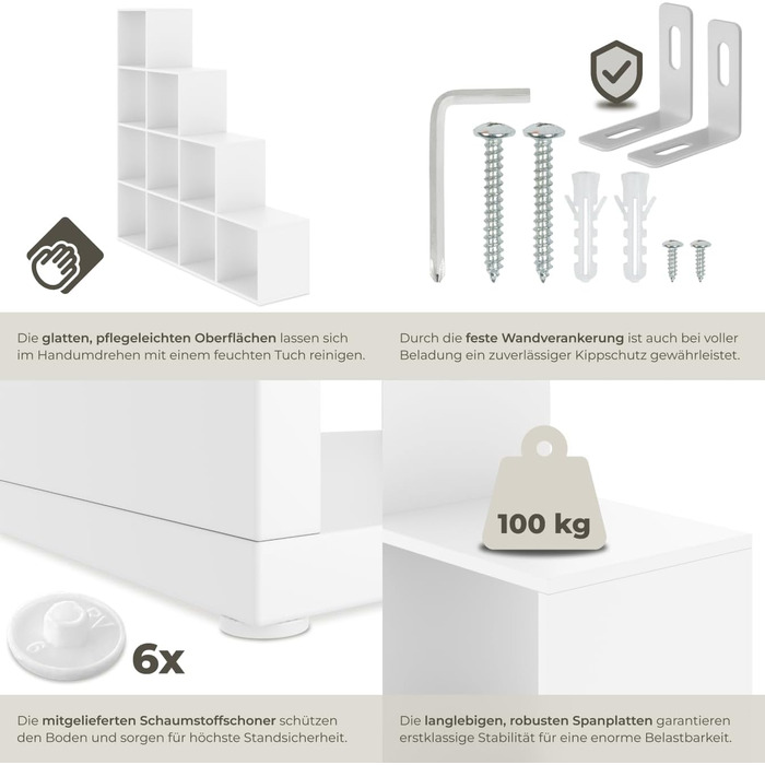 Книжкова полиця tectake, полиця-шафа як роздільник кімнати у вітальні, перегородка в дитячій кімнаті, сходинка у спальні, кухні або гардеробі, кубічна полиця, офісне сховище, полиця для взуття - біла