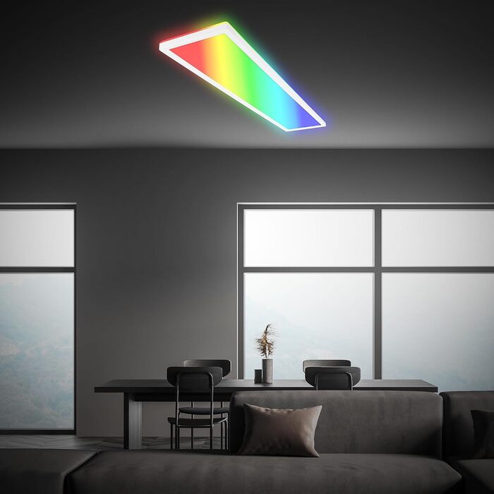 Стеля LED-світильник BRILONER 98 см з непрямим підсвічуванням, RGBW кольорове світло, пульт ДК, панельна лампа для вітальні та кухні, 98x20x3 см, білий