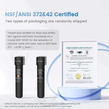 Система фільтрів для води під прилавком, питна вода з фільтром для води великої місткості 60 000 літрів, сертифікована NSF/ANSI 42, зменшує PFAS, PFOA/PFOS, свинець, хлор, запах, 15UA