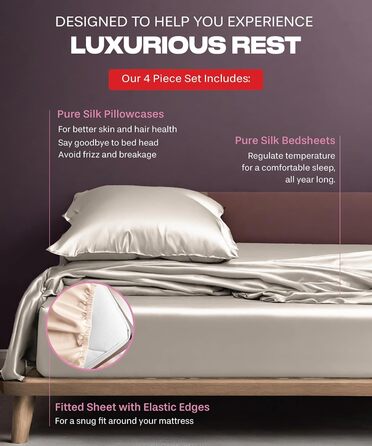 Комплект шовкової постільної білизни Colorado Home Co Mulberry, 100 шовк, простирадло з глибокою кишенею, повне приталене простира