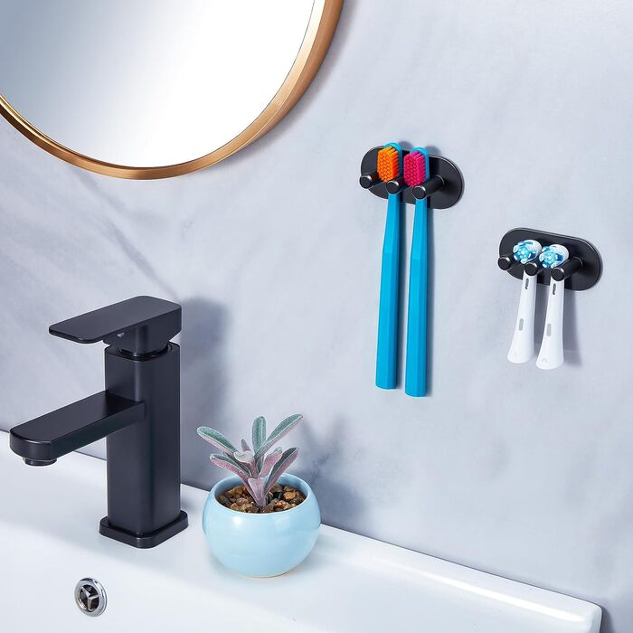 Тримач для зубної щітки Настінний без свердління Тримач для електричної зубної щітки, Тримач для головки щітки з нержавіючої сталі, Самоклеючий тримач для зубної щітки Тримач для головки для зубної щітки для зберігання у ванній кімнаті, чорний