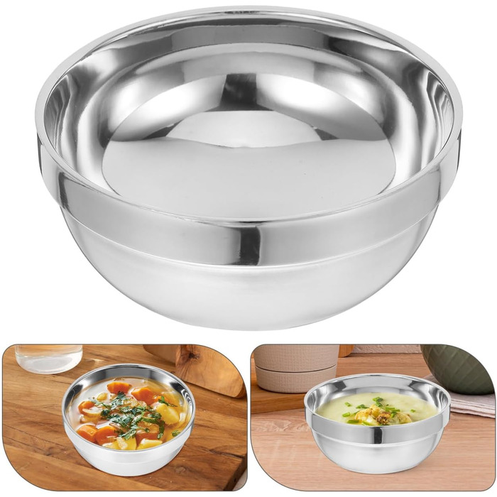 Двошарова чаша з нержавіючої сталі 5,1 дюйма ізольована проти гарячого дитяча чаша супова чаша для дому, кемпінгу, сімейного посуду для рису