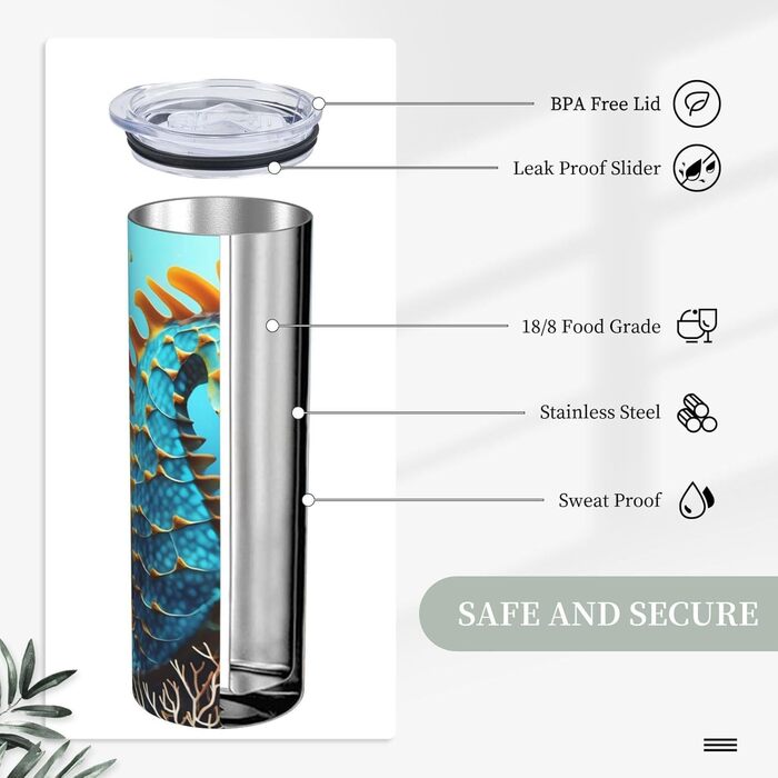 Кухоль з прямою трубочкою, 590 мл, принт синього морського коника, дорожній кухоль, підходить для кемпінгу, офісу та дому