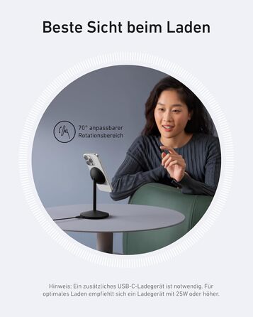 Бездротова зарядна станція Anker MagGo, 15 Вт Qi2 для MagSafe, підставка з кабелем USB-C, магнітний зарядний пристрій для iPhone 1